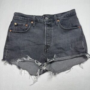 Levi's 501 Shorts Women's 28 Black Denim Jean Raw Edge Hem Button Fly